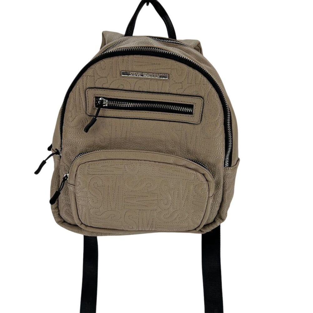 Steve Madden Women's Mini Backpack Dusty Tan Mauve Embossed Spellout